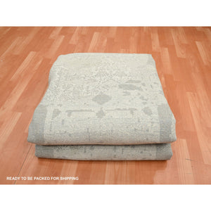 8'1"x10'1" Oyster White, Jewelry Design, Hand Knotted, Wool and Silk, Densely Woven, Oriental Rug FWR454098