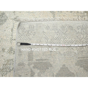 8'1"x10'1" Oyster White, Jewelry Design, Hand Knotted, Wool and Silk, Densely Woven, Oriental Rug FWR454098