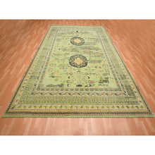 Load image into Gallery viewer, 9&#39;x12&#39;1&quot; Shades Of Green, Khotan Design, 100% Wool, Shaved Low, Hand Knotted, Densely Woven, Oriental Rug FWR454104