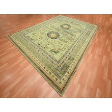 Load image into Gallery viewer, 9&#39;x12&#39;1&quot; Shades Of Green, Khotan Design, 100% Wool, Shaved Low, Hand Knotted, Densely Woven, Oriental Rug FWR454104