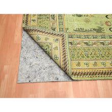Load image into Gallery viewer, 9&#39;x12&#39;1&quot; Shades Of Green, Khotan Design, 100% Wool, Shaved Low, Hand Knotted, Densely Woven, Oriental Rug FWR454104