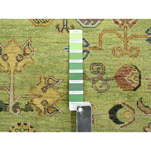 9'x12'1" Shades Of Green, Khotan Design, 100% Wool, Shaved Low, Hand Knotted, Densely Woven, Oriental Rug FWR454104