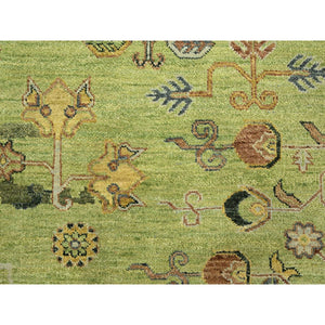 9'x12'1" Shades Of Green, Khotan Design, 100% Wool, Shaved Low, Hand Knotted, Densely Woven, Oriental Rug FWR454104