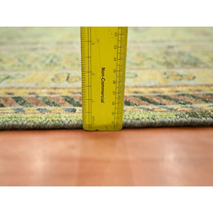 9'x12'1" Shades Of Green, Khotan Design, 100% Wool, Shaved Low, Hand Knotted, Densely Woven, Oriental Rug FWR454104