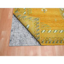 Load image into Gallery viewer, 9&#39;x12&#39;4&quot; Golden Yellow, Khotan Design, Hand Knotted, 100% Wool, Shaved Low, Densely Woven, Oriental Rug FWR454110