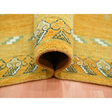 Load image into Gallery viewer, 9&#39;x12&#39;4&quot; Golden Yellow, Khotan Design, Hand Knotted, 100% Wool, Shaved Low, Densely Woven, Oriental Rug FWR454110