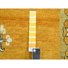 Load image into Gallery viewer, 9&#39;x12&#39;4&quot; Golden Yellow, Khotan Design, Hand Knotted, 100% Wool, Shaved Low, Densely Woven, Oriental Rug FWR454110