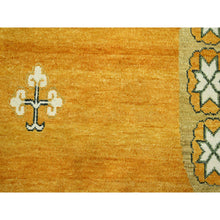 Load image into Gallery viewer, 9&#39;x12&#39;4&quot; Golden Yellow, Khotan Design, Hand Knotted, 100% Wool, Shaved Low, Densely Woven, Oriental Rug FWR454110