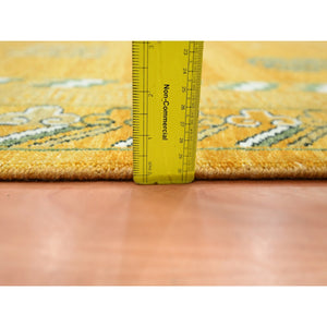 9'x12'4" Golden Yellow, Khotan Design, Hand Knotted, 100% Wool, Shaved Low, Densely Woven, Oriental Rug FWR454110