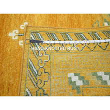 Load image into Gallery viewer, 9&#39;x12&#39;4&quot; Golden Yellow, Khotan Design, Hand Knotted, 100% Wool, Shaved Low, Densely Woven, Oriental Rug FWR454110