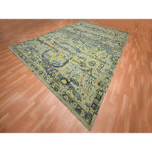 Load image into Gallery viewer, 10&#39;1&quot;x14&#39;1&quot; Sage Green, Broken And Erased Persian Inspired With Birds Design, Distinct Abrash, Shaved Low, Hand Knotted, Pure Wool, Oriental Rug FWR454116