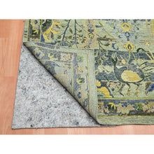 Load image into Gallery viewer, 10&#39;1&quot;x14&#39;1&quot; Sage Green, Broken And Erased Persian Inspired With Birds Design, Distinct Abrash, Shaved Low, Hand Knotted, Pure Wool, Oriental Rug FWR454116