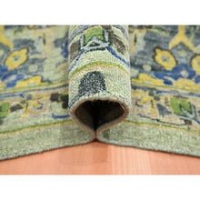 Load image into Gallery viewer, 10&#39;1&quot;x14&#39;1&quot; Sage Green, Broken And Erased Persian Inspired With Birds Design, Distinct Abrash, Shaved Low, Hand Knotted, Pure Wool, Oriental Rug FWR454116