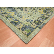 Load image into Gallery viewer, 10&#39;1&quot;x14&#39;1&quot; Sage Green, Broken And Erased Persian Inspired With Birds Design, Distinct Abrash, Shaved Low, Hand Knotted, Pure Wool, Oriental Rug FWR454116