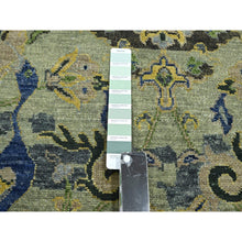Load image into Gallery viewer, 10&#39;1&quot;x14&#39;1&quot; Sage Green, Broken And Erased Persian Inspired With Birds Design, Distinct Abrash, Shaved Low, Hand Knotted, Pure Wool, Oriental Rug FWR454116