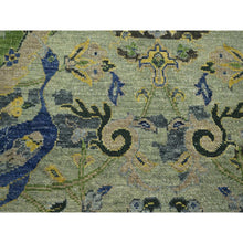 Load image into Gallery viewer, 10&#39;1&quot;x14&#39;1&quot; Sage Green, Broken And Erased Persian Inspired With Birds Design, Distinct Abrash, Shaved Low, Hand Knotted, Pure Wool, Oriental Rug FWR454116