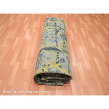 Load image into Gallery viewer, 10&#39;1&quot;x14&#39;1&quot; Sage Green, Broken And Erased Persian Inspired With Birds Design, Distinct Abrash, Shaved Low, Hand Knotted, Pure Wool, Oriental Rug FWR454116