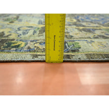 Load image into Gallery viewer, 10&#39;1&quot;x14&#39;1&quot; Sage Green, Broken And Erased Persian Inspired With Birds Design, Distinct Abrash, Shaved Low, Hand Knotted, Pure Wool, Oriental Rug FWR454116