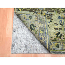 Load image into Gallery viewer, 2&#39;6&quot;x12&#39;4&quot; Laurel Green, Broken And Erased Persian Inspired With Birds Design, Hand Knotted, Distinct Abrash, Shaved Low, 100% Wool, Runner, Oriental Rug FWR454122