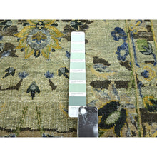Load image into Gallery viewer, 2&#39;6&quot;x12&#39;4&quot; Laurel Green, Broken And Erased Persian Inspired With Birds Design, Hand Knotted, Distinct Abrash, Shaved Low, 100% Wool, Runner, Oriental Rug FWR454122