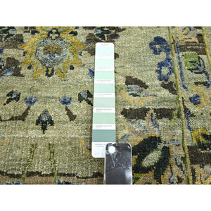 2'6"x12'4" Laurel Green, Broken And Erased Persian Inspired With Birds Design, Hand Knotted, Distinct Abrash, Shaved Low, 100% Wool, Runner, Oriental Rug FWR454122