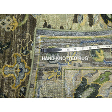 Load image into Gallery viewer, 2&#39;6&quot;x12&#39;4&quot; Laurel Green, Broken And Erased Persian Inspired With Birds Design, Hand Knotted, Distinct Abrash, Shaved Low, 100% Wool, Runner, Oriental Rug FWR454122