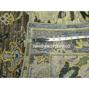 2'6"x12'4" Laurel Green, Broken And Erased Persian Inspired With Birds Design, Hand Knotted, Distinct Abrash, Shaved Low, 100% Wool, Runner, Oriental Rug FWR454122