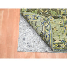 Load image into Gallery viewer, 2&#39;7&quot;x10&#39;5&quot; Swamp Green, Broken and Erased Persian Inspired with Birds Design, Distinct Abrash, Shaved Low, Hand Knotted, Pure Wool, Runner, Oriental Rug FWR454128
