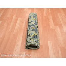 Load image into Gallery viewer, 2&#39;1&quot;x3&#39;6&quot; Olive Green, Broken And Erased Persian Inspired With Birds Design, Shaved Low, Distinct Abrash, Hand Knotted, Pure Wool, Sample, Mat, Oriental Rug FWR454134