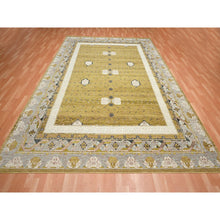 Load image into Gallery viewer, 9&#39;1&quot;x12&#39;1&quot; Golden Yellow, Pinecone Design, 100% Wool, Hand Knotted, Shaved Low, Densely Woven, Oriental Rug FWR454152