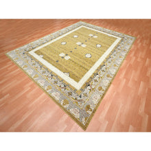 Load image into Gallery viewer, 9&#39;1&quot;x12&#39;1&quot; Golden Yellow, Pinecone Design, 100% Wool, Hand Knotted, Shaved Low, Densely Woven, Oriental Rug FWR454152