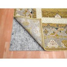 Load image into Gallery viewer, 9&#39;1&quot;x12&#39;1&quot; Golden Yellow, Pinecone Design, 100% Wool, Hand Knotted, Shaved Low, Densely Woven, Oriental Rug FWR454152