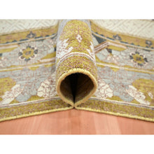 Load image into Gallery viewer, 9&#39;1&quot;x12&#39;1&quot; Golden Yellow, Pinecone Design, 100% Wool, Hand Knotted, Shaved Low, Densely Woven, Oriental Rug FWR454152