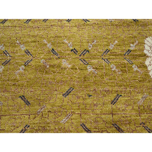 9'1"x12'1" Golden Yellow, Pinecone Design, 100% Wool, Hand Knotted, Shaved Low, Densely Woven, Oriental Rug FWR454152