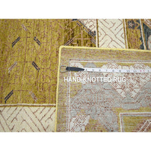 Load image into Gallery viewer, 9&#39;1&quot;x12&#39;1&quot; Golden Yellow, Pinecone Design, 100% Wool, Hand Knotted, Shaved Low, Densely Woven, Oriental Rug FWR454152