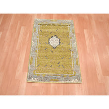 Load image into Gallery viewer, 2&#39;1&quot;x3&#39;1&quot; Golden Yellow, Pinecone Design, Hand Knotted, Pure Wool, Shaved Low, Densely Woven, Mat, Sample, Oriental Rug FWR454158