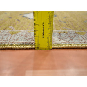 2'1"x3'1" Golden Yellow, Pinecone Design, Hand Knotted, Pure Wool, Shaved Low, Densely Woven, Mat, Sample, Oriental Rug FWR454158
