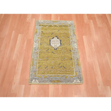 Load image into Gallery viewer, 2&#39;1&quot;x3&#39;2&quot; Golden Yellow, Pinecone Design, 100% Wool, Hand Knotted, Densely Woven, Shaved Low, Sample, Mat, Oriental Rug FWR454164