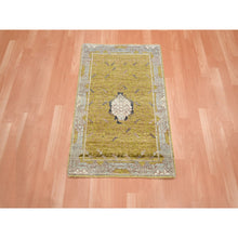 Load image into Gallery viewer, 2&#39;1&quot;x3&#39;1&quot; Golden Yellow, Pinecone Design, Hand Knotted, Pure Wool, Shaved Low, Densely Woven, Mat, Sample, Oriental Rug FWR454170