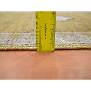 2'1"x3'1" Golden Yellow, Pinecone Design, Hand Knotted, Pure Wool, Shaved Low, Densely Woven, Mat, Sample, Oriental Rug FWR454170