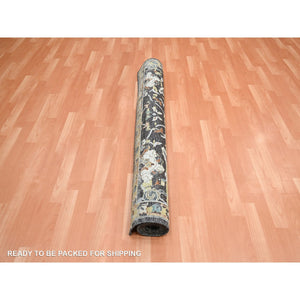 5'1"x7'4" Hot Pink with Yellow, Colorful Mamluk Design, Sari Silk with Textured Wool, Hand Knotted, Oriental Rug FWR453324