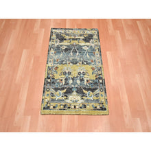 Load image into Gallery viewer, 2&#39;x3&#39;3&quot; Stone Blue with Yellow, Abrash Persian Design, 100% Wool, Shaved Low, Zero Pile, Hand Knotted, Mat, Sample, Oriental Rug FWR454182