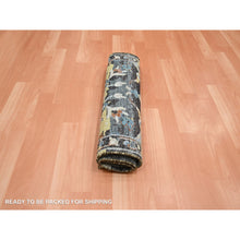 Load image into Gallery viewer, 2&#39;x3&#39;3&quot; Stone Blue With Yellow, Abrash Persian Design, 100% Wool, Shaved Low, Zero Pile, Hand Knotted, Mat, Sample, Oriental Rug FWR454182