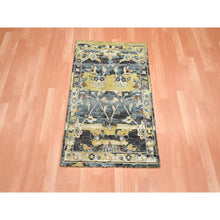Load image into Gallery viewer, 2&#39;x3&#39;3&quot; Stone Blue With Yellow, Abrash Persian Design, Hand Knotted, 100% Wool, Shaved Low, Zero Pile, Mat, Sample, Oriental Rug FWR454188