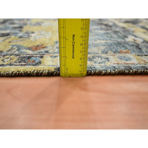 2'x3'3" Stone Blue with Yellow, Abrash Persian Design, Hand Knotted, 100% Wool, Shaved Low, Zero Pile, Mat, Sample, Oriental Rug FWR454188