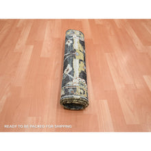 Load image into Gallery viewer, 2&#39;x3&#39;3&quot; Stone Blue With Yellow, Abrash Persian Design, Hand Knotted, 100% Wool, Shaved Low, Zero Pile, Mat, Sample, Oriental Rug FWR454188