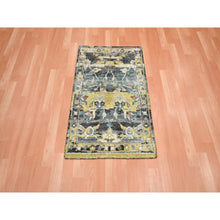 Load image into Gallery viewer, 2&#39;x3&#39;3&quot; Stone Blue with Yellow, Abrash Persian Design, 100% Wool, Hand Knotted, Shaved Low, Zero Pile, Mat, Sample, Oriental Rug FWR454194