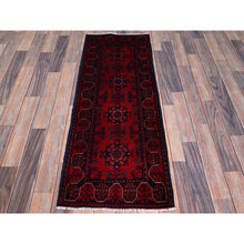 Load image into Gallery viewer, 1&#39;9&quot;x4&#39;9&quot; Carmine Red, Afghan Khamyab With Tribal Medallions Design, Hand Knotted, Soft And Velvety Wool, Vegetable Dyes, Short And Narrow Runner, Oriental Rug FWR4536