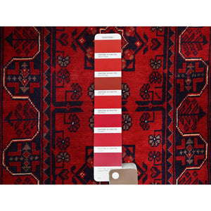 1'9"x4'9" Carmine Red, Afghan Khamyab With Tribal Medallions Design, Hand Knotted, Soft And Velvety Wool, Vegetable Dyes, Short And Narrow Runner, Oriental Rug FWR4536