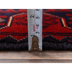 1'9"x4'9" Carmine Red, Afghan Khamyab With Tribal Medallions Design, Hand Knotted, Soft And Velvety Wool, Vegetable Dyes, Short And Narrow Runner, Oriental Rug FWR4536